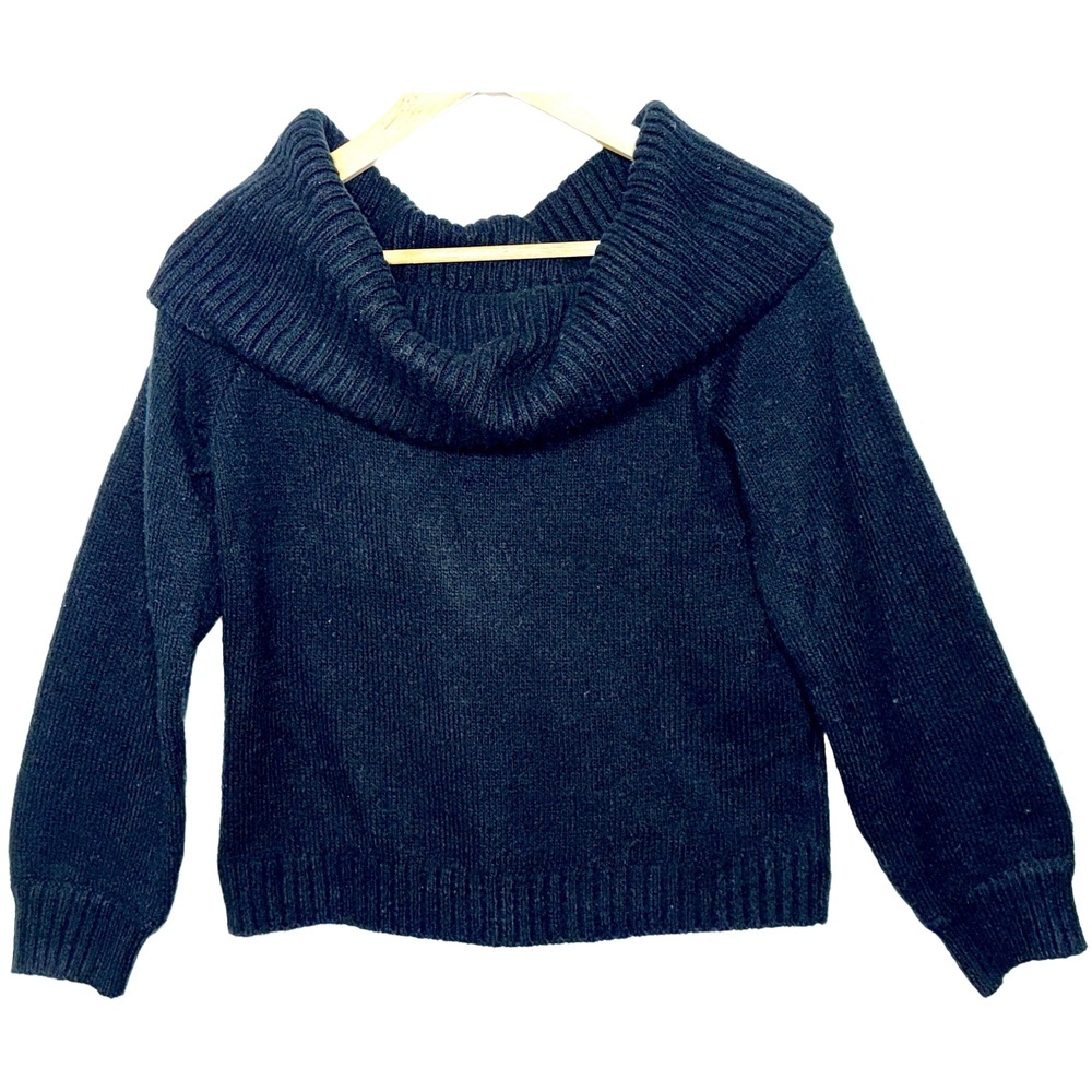 Abercrombie & Fitch Black Knit Off-The-Shoulder Cowl Turtleneck Sweater Size S